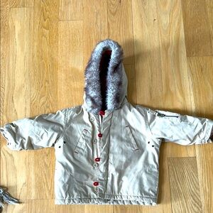 Baby Gap Toddler Beige Jacket with Faux Fur Hood
